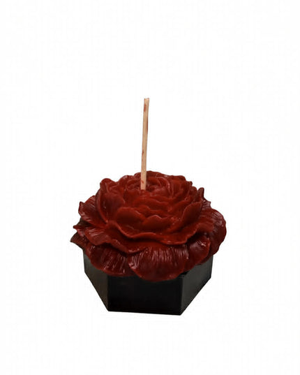 Red Rose on Black Octagon Stand - Handmade Candle