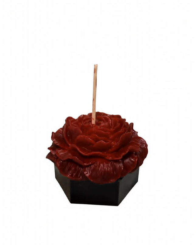 Red Rose on Black Octagon Stand - Handmade Candle