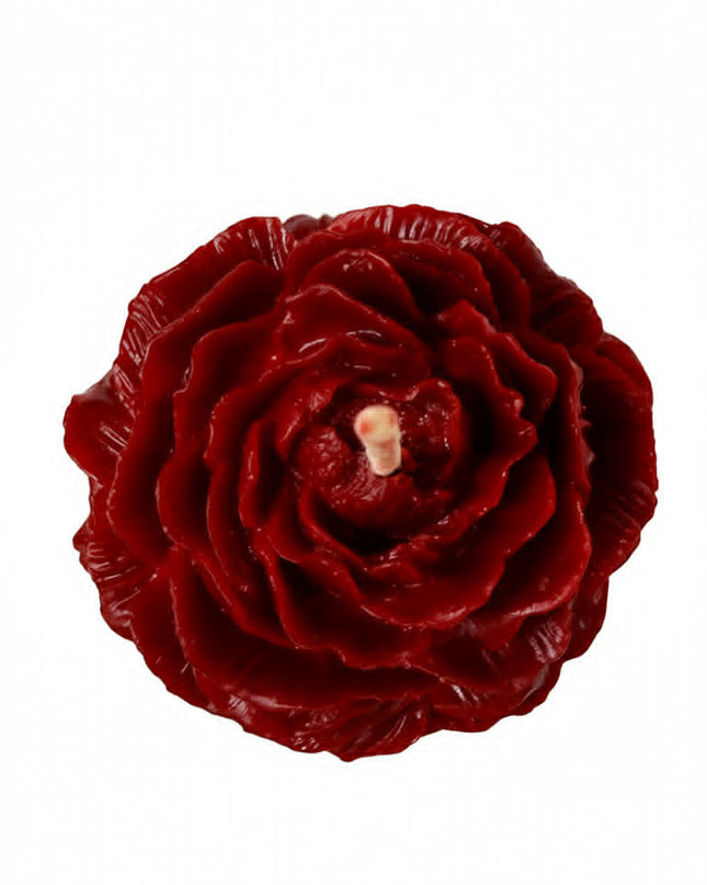 Red Rose on Black Octagon Stand - Handmade Candle