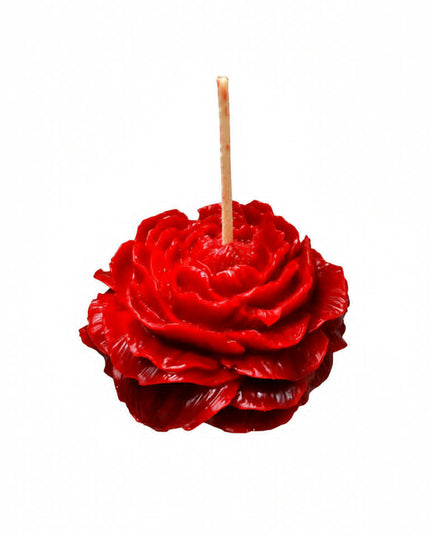 Red Rose on Black Octagon Stand - Handmade Candle