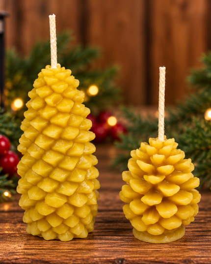 Pine Cone (Gold or White) (Short or Tall) - 100% Natural Pure Beeswax