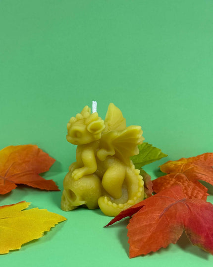 Dragon on Skull - 100% Beeswax Candle
