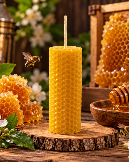 Rolled Honeycomb  Pillar Gold - 100% Natural Pure Beeswax