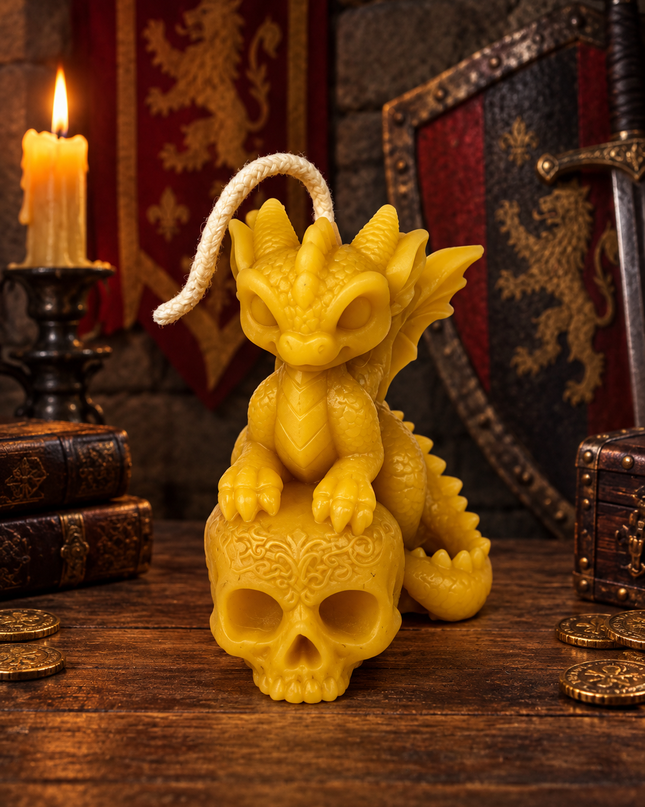 Dragon on Skull - 100% Beeswax Candle