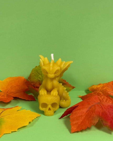 Dragon on Skull - 100% Beeswax Candle