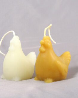 Two Hen Shaped Candles In Gold and White